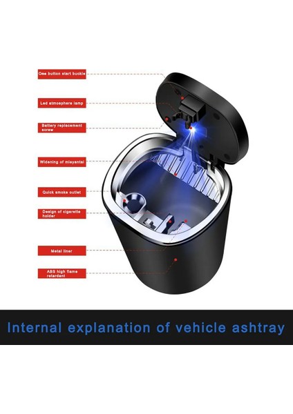 Oto Araba Sigara Küllük Bardak Kapaklı LED Işıklı Taşınabilir Sökülebilir Araç Küllük Tutacağı Sigara Küllüğü (Yurt Dışından)