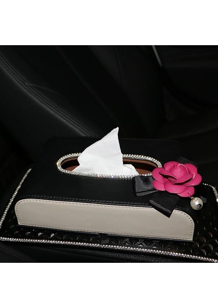 No.1 Boyutu Araba Doku Kutusu Çiçekler Gül Patchwork Oto Doku Tutucu Blok Tipi Doku Kutusu Araba Styling Kristal Kuğu Diamante Bling Kapak (Yurt Dışından)