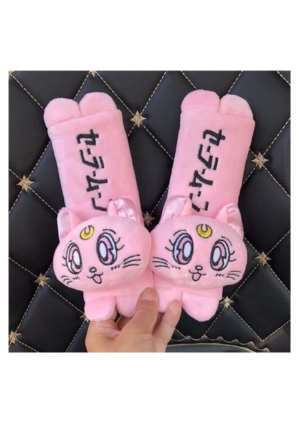 2 Kemer Pembe Tarzı Peluş Kitty Araba Yastıkları Luna Kedi Koltuk Boyun Desteği Araba Kafalık Yastığı Oto Boyun Dayanağı Yastığı Iç Araba Aksesuarları (Yurt Dışından)