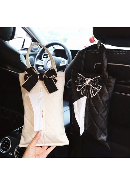 Bej Elmas Yay Moda Elmas Ilmek Araba Doku Kutusu Koltuk Kafalık Deri Kağıt Kule Tutucu Oto Iç Organizatör Şekillendirici Araba Aksesuarları (Yurt Dışından) fırsatları