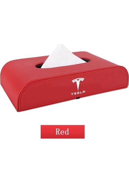 Kırmızı Araba Kol Dayama Kutusu Pano Blok Tipi Doku Kutusu Deri Kağıt Kutu Tutucu Tesla Modeli 3 S x Y Logo Araba Styling Aksesuarları (Yurt Dışından)