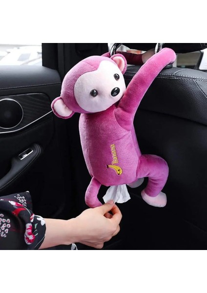 Pembe Güzel Hayvan Peluş Maymun Doku Kutusu Araba Asılı Saklama Kutusu Iç Dekor Oto Sevimli Bebekler Pompa Kutusu Aksesuarları (Yurt Dışından)