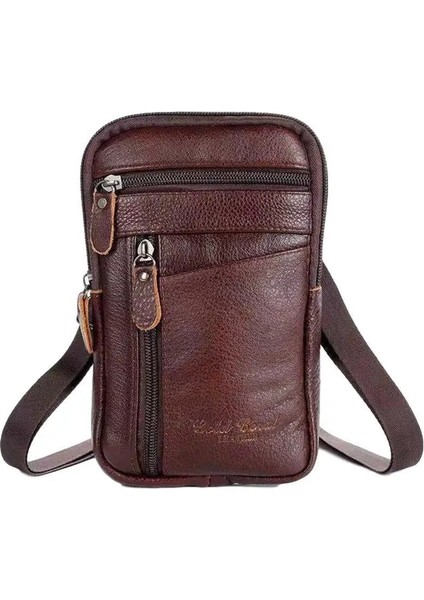 A 1 Adet Çok Amaçlı Rahat Erkek Deri Telefon Kılıfı Kemer Anti-Hırsızlık Moda Bel Fermuarlı Çanta Pu Çanta Crossbody Omuz Paketi (Yurt Dışından)