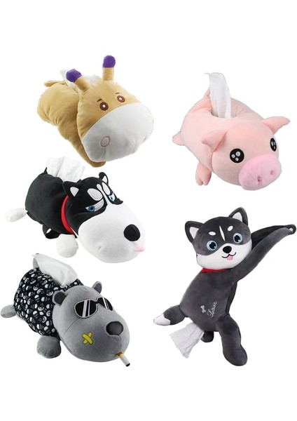 Küçük Kafa Derisi J60F Sevimli Karikatür Araba Doku Kutusu Yaratıcı Güzel Köpek Domuz Inek Araba Kol Dayama Koltuk Doku Kutusu Için Kısa Peluş Doku Kutusu Tutucu (Yurt Dışından)