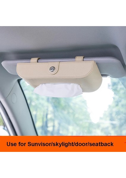 Bej Deri Araba Doku Kutusu Tutucu Güneşlik Kol Dayama Işıklık Koltuk Arka Sunroof Asılı Peçete Kağıt Kutusu Depolama Dekorasyon (Yurt Dışından)