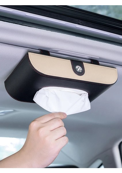 Bej Deri Araba Doku Kutusu Tutucu Güneşlik Kol Dayama Işıklık Koltuk Arka Sunroof Asılı Peçete Kağıt Kutusu Depolama Dekorasyon (Yurt Dışından)