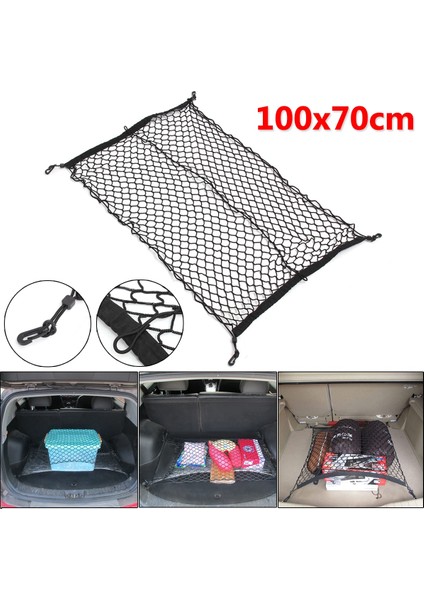 Siyah 100X70 cm Evrensel Siyah Naylon Araba Gövde Net Bagaj Depolama Organizatör Çanta 4 Kanca ile Arka Kuyruk Örgü Ağı Kargo Ağı (Yurt Dışından) fiyatları