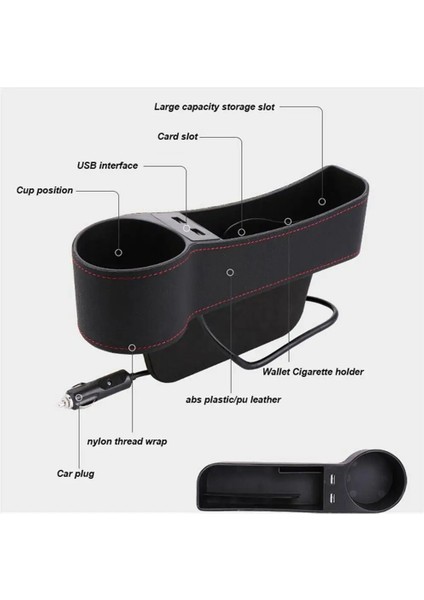Doğru Deri Araba Koltuğu Boşluk Dolgusu USB Şarj Konsolu Yan Organizatör Bardak Tutucu ile Cep Telefonu Cüzdan Kart Anahtarı Için Saklama Kutusu (Yurt Dışından)