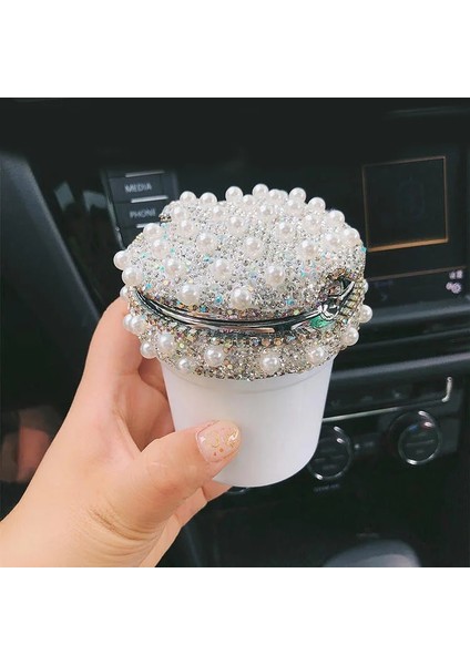 Beyaz Araba Küllük Lüks Inciler Araba Doku Kutusu Kristal Elmas Blok Tipi Doku Kutuları Kadınlar Için Tutucu Kağıt Havlu Kılıfı Araba Styling (Yurt Dışından)