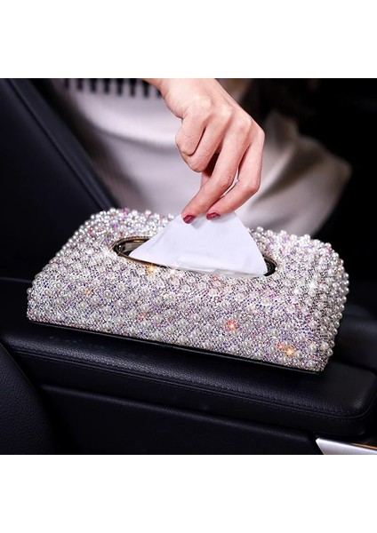 Beyaz Araba Küllük Lüks Inciler Araba Doku Kutusu Kristal Elmas Blok Tipi Doku Kutuları Kadınlar Için Tutucu Kağıt Havlu Kılıfı Araba Styling (Yurt Dışından)