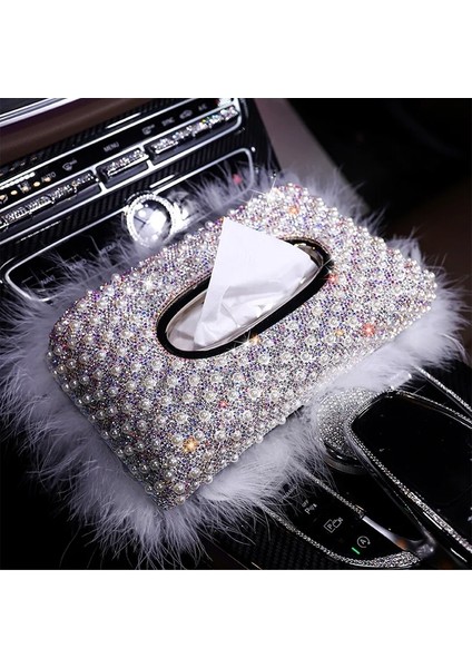 Beyaz Araba Küllük Lüks Inciler Araba Doku Kutusu Kristal Elmas Blok Tipi Doku Kutuları Kadınlar Için Tutucu Kağıt Havlu Kılıfı Araba Styling (Yurt Dışından)