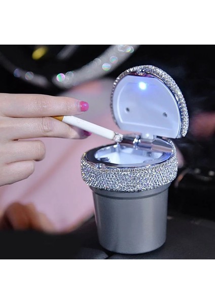 Siyah Rhinestone Taşınabilir Araba Küllük LED Işık ile Kristal Elmas Araba Kül Tablası Küllük Depolama Bardak Tutucu Kızlar Için Araba Aksesuarları (Yurt Dışından)