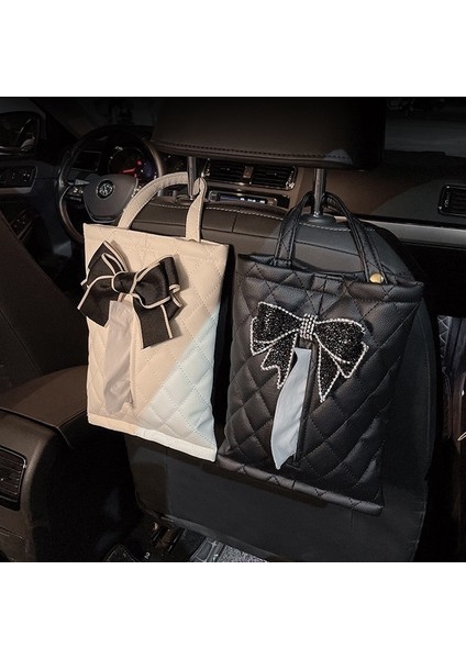 Siyah Yay Moda Elmas Ilmek Araba Doku Kutusu Koltuk Kafalık Deri Kağıt Kule Tutucu Oto Iç Organizatör Şekillendirici Araba Aksesuarları (Yurt Dışından) indirimleri
