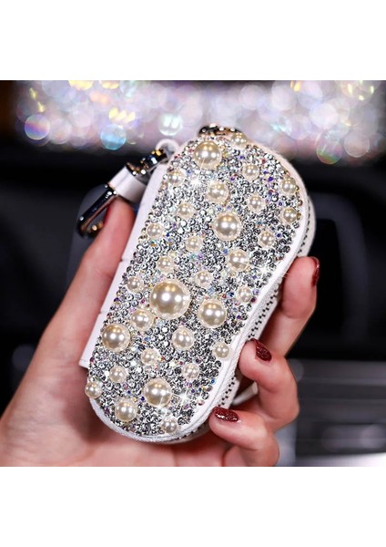 Beyaz Anahtar Çantası Lüks Inciler Araba Doku Kutusu Kristal Elmas Blok Tipi Doku Kutuları Kadınlar Için Tutucu Kağıt Havlu Kılıfı Araba Styling (Yurt Dışından)