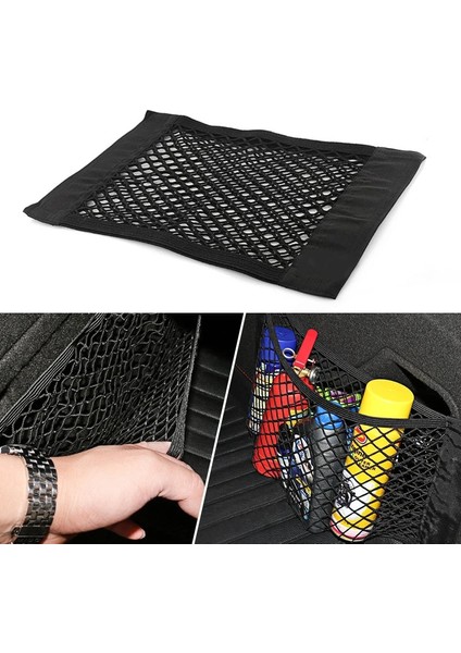 50X25 cm Araba Arka Koltuk Saklama Çantası Bagaj Örgü Oto Organizatör Çift Katlı Elastik Dize Net Sihirli Etiket Cep Çanta Araba Bagaj Organizatör (Yurt Dışından)