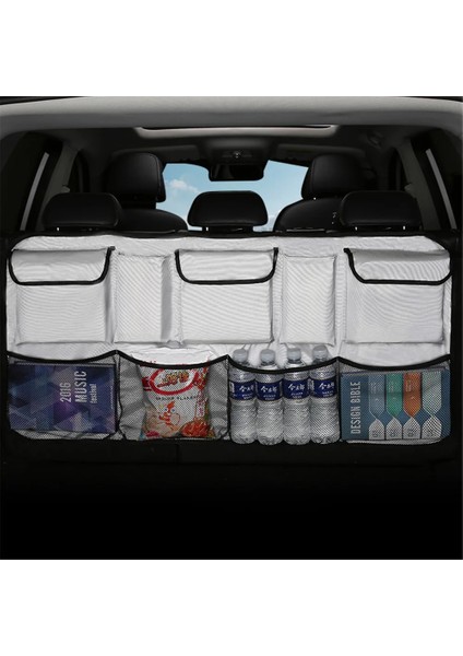 Beyaz Araba Arka Koltuk Arka Saklama Çantası Çok Asılı Ağlar Cep Bagaj Çantası Organizatör Oto Istifleme Toplama Iç Aksesuar Malzemeleri (Yurt Dışından)