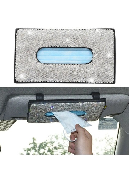 No.5 Boyutu Araba Güneşlik Parlak Rhinestones Pu Doku Kutusu Deri Doku Dispenser Kutusu Kağıt Havluluk Kılıf Oto Dekorasyon (Yurt Dışından)