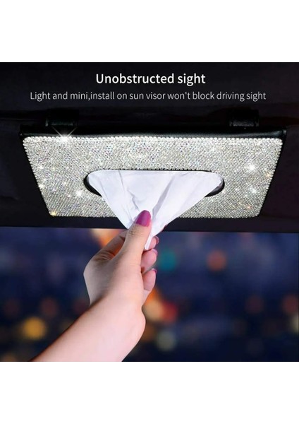 No.5 Boyutu Araba Güneşlik Parlak Rhinestones Pu Doku Kutusu Deri Doku Dispenser Kutusu Kağıt Havluluk Kılıf Oto Dekorasyon (Yurt Dışından)