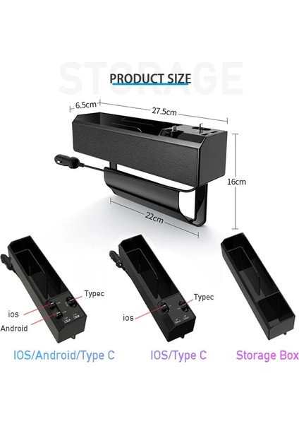 Kablo Yok x 2 Adet Araba Organizatör Şarj Kablosu ile Araba Koltuğu Boşluk Saklama Kutusu Iosandroidtype C Için Kablo ile Çift USB Bağlantı Noktası Otomatik Istifleme Toplama (Yurt Dışından)