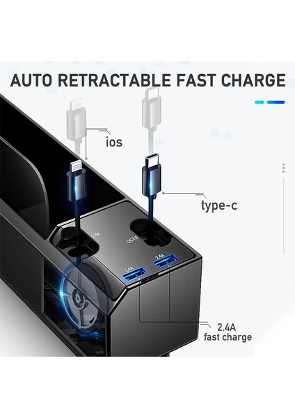 Kablo Yok x 2 Adet Araba Organizatör Şarj Kablosu ile Araba Koltuğu Boşluk Saklama Kutusu Iosandroidtype C Için Kablo ile Çift USB Bağlantı Noktası Otomatik Istifleme Toplama (Yurt Dışından)