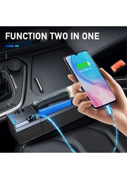 Kablo Yok x 2 Adet Araba Organizatör Şarj Kablosu ile Araba Koltuğu Boşluk Saklama Kutusu Iosandroidtype C Için Kablo ile Çift USB Bağlantı Noktası Otomatik Istifleme Toplama (Yurt Dışından)
