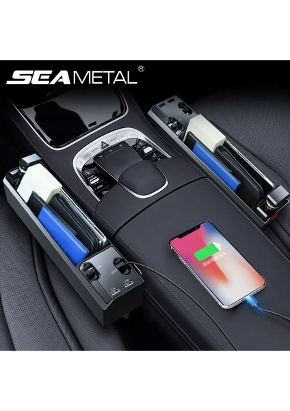 Kablo Yok x 2 Adet Araba Organizatör Şarj Kablosu ile Araba Koltuğu Boşluk Saklama Kutusu Iosandroidtype C Için Kablo ile Çift USB Bağlantı Noktası Otomatik Istifleme Toplama (Yurt Dışından)