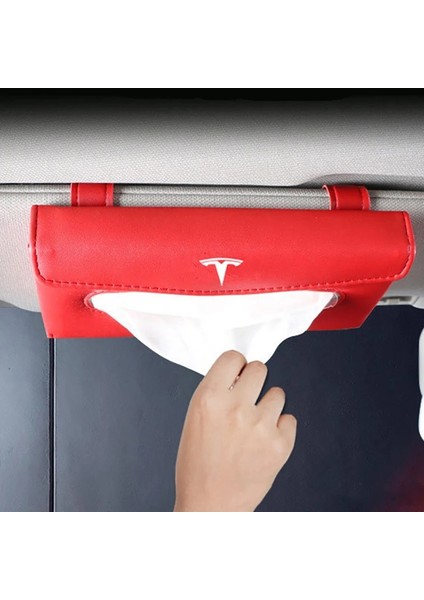 Kırmızı Araba Güneşlik Doku Kutusu Tesla Modeli 3 S x Y Asılı Tip Kağıt Havlu Kılıfı Tutucu Klip Deri Araba Styling Aksesuarları (Yurt Dışından)