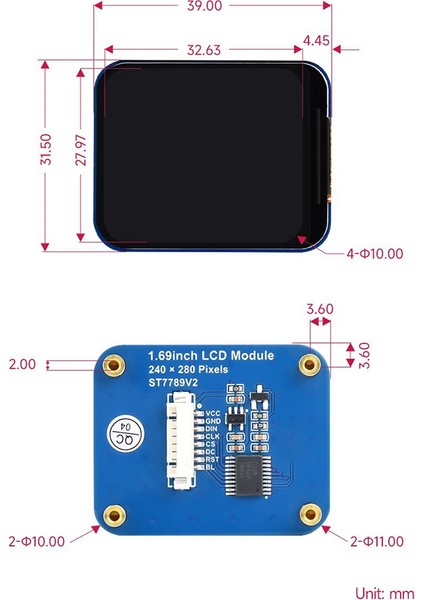 Raspberry Pi Için 1.69 Inç IPS Ekran Renkli LCD 240X280 Çözünürlük Spı Arayüzü 262 K Renkli Ekran Arduino Için STM32 (Yurt Dışından)