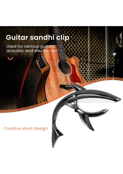 Akustik Elektrik Klasik Gitarlar ve Bas Ukulele Capo Için Köpekbalığı Gitar Capo Çinko Alaşım Capo Pick, Siyah (Yurt Dışından) fırsatları