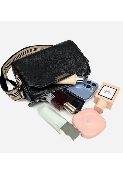 Hakiki Deri Kadın Çantası Büyük Kapasiteli Çanta Kadın 2024 Yeni Moda Moda Çok Yönlü Üç Katmanlı Yumuşak Deri Inek Derisi Omuz Crossbody Çanta (Yurt Dışından)