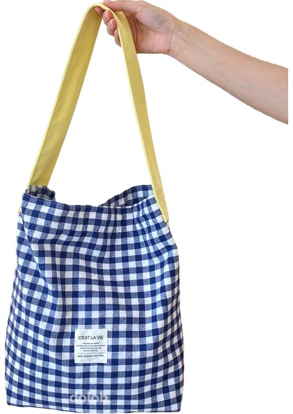 Crossbody Büyük Kapasiteli Kontrast Renk Ekose Kanvas Çanta Rahat Basit Omuz Çantası Alışveriş Çantası (Yurt Dışından)