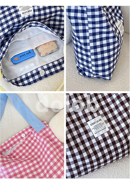 Crossbody Büyük Kapasiteli Kontrast Renk Ekose Kanvas Çanta Rahat Basit Omuz Çantası Alışveriş Çantası (Yurt Dışından) indirimleri