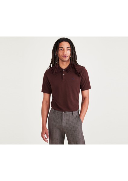 Rib Collar Kahverengi Polo Tişört