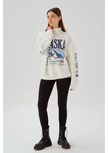 3610 Alaska Baskı Sweat Ekru