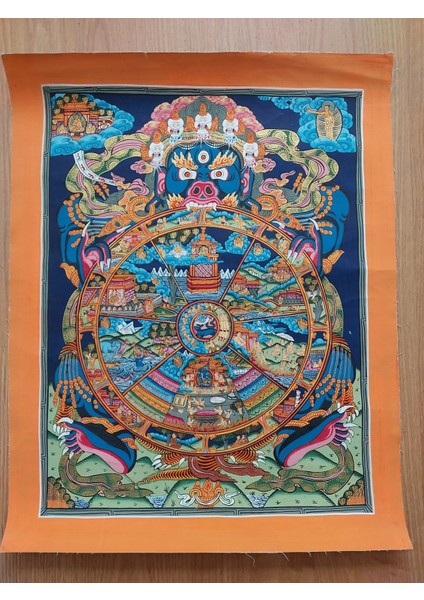 Orjinal Nepal El Yapımı Mandala ( Whell Of Lıfe ) -Simli Boyalarla Çizilmiş,meditatif 34CMX40CM Ebatlarında