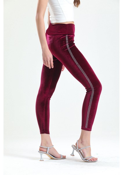 Yanları Taş Detaylı Kadife Tayt | TYT33266