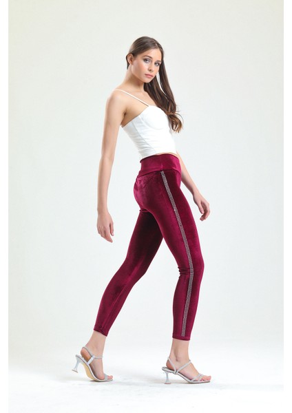 Yanları Taş Detaylı Kadife Tayt | TYT33266 modelleri