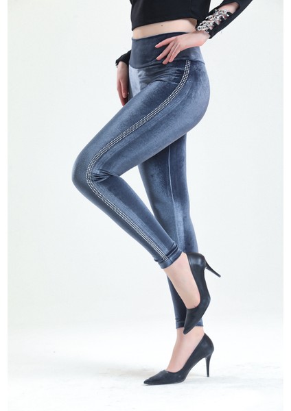 Yanları Taş Detaylı Kadife Tayt | TYT33266