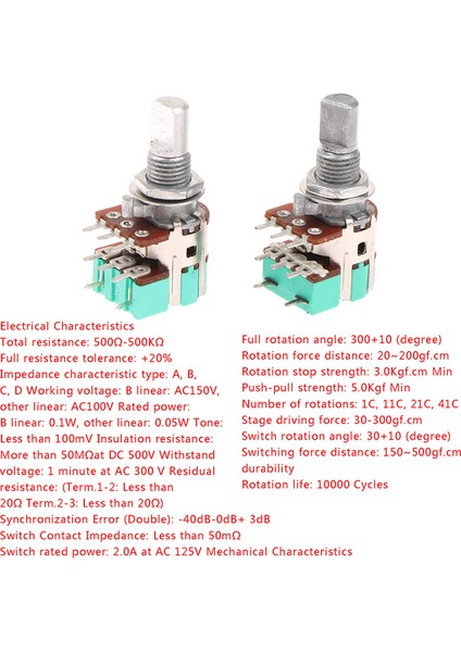 H120 Stereo Kanal Anahtarlı A50K A10K 15MM Yarım Şaft Hacim Potansiyometresi Karşılaşması (Yurt Dışından) modelleri