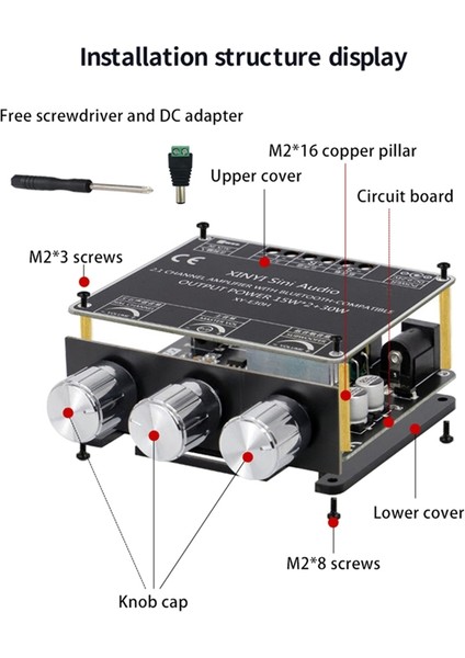 XY-E30H 2.1 Kanal Bluetooth Ses Amplifikatörü Kart Modülü Yüksek ve Düşük Bas Subwoofer Uygulaması (Yurt Dışından)