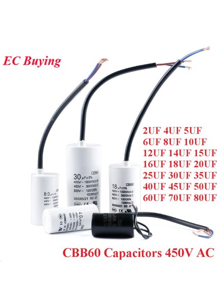 Motor Çalıştırma Kondansatörleri CBB60 450V Ac Başlangıç Kondansatörü 5% 2/4/5/6/8/10/12/14/15/16/18/20/25/30/40/45/70/80UF Çamaşır Makinesi Için (Yurt Dışından)