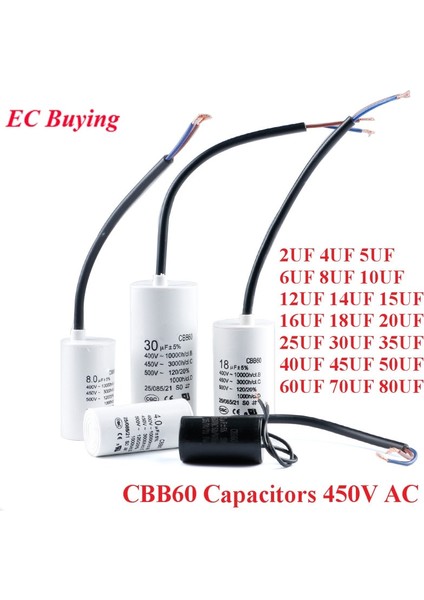 Motor Çalıştırma Kondansatörleri CBB60 450V Ac Başlangıç Kondansatörü 5% 2/4/5/6/8/10/12/14/15/16/18/20/25/30/40/45/70/80UF Çamaşır Makinesi Için (Yurt Dışından)