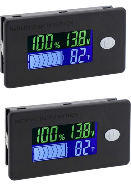 2x Kapasiteli Monitör, 10-100V Metre, 12V 24V 48V Yüzde Gerilim Fahrenheit Sıcaklık Göstergesi Ölçer (Yurt Dışından)