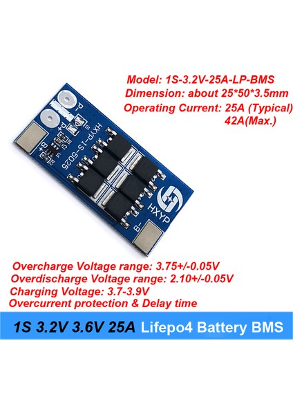 Foot Koltuk 1s 3.2V 25A Lifepo4 Fosfat Baattery Lityum Demir Koruma Levhası 1 Hücre 3.6V Anti-Aşırı Şarj Aşırı Deşarj Koruma Modülü (Yurt Dışından)