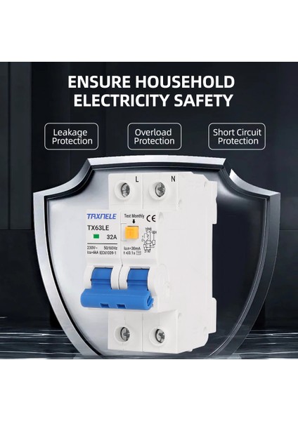 Ayak Koltuk 230V 2p Kaçak Akım Devre Kesici Mcb 30MA Aşırı Yük Kısa Akım Kaçak Koruması Rcbo Rccb Rcd 16A 32A 63A'YI Koruyun (Yurt Dışından)