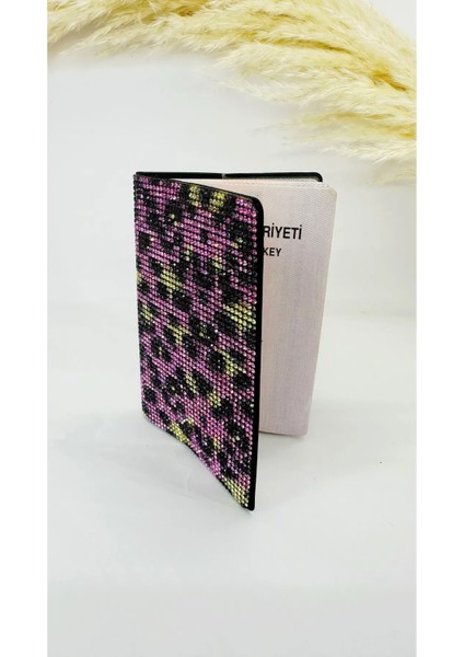 Pembe Leopar Taşlı Pasaport Kılıfı Kabı