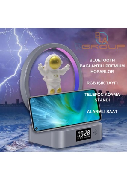 Çok Işlevli Astronot Rgb Atmosfer Lambası Çalar Saat Bluetooth Hoparlör