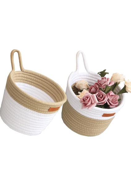 Duvar Asılı Sepet Depolama, Pamuk Halat Dokuma Küçük Asılı Sepetler Saplı Dekor Bitki Sepeti (2 Paket) (Yurt Dışından) fiyatları