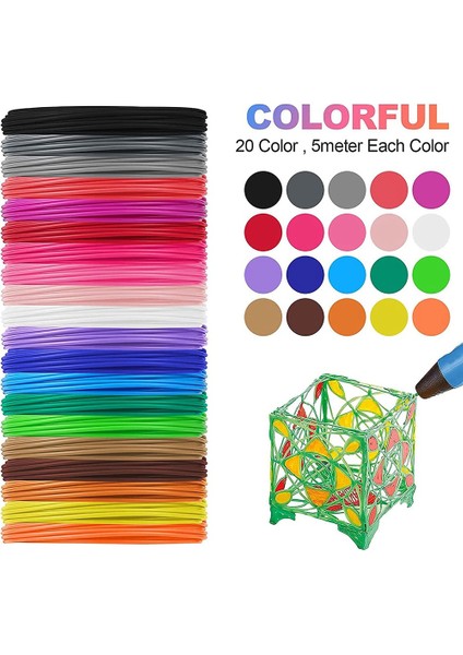 Pla, 20 Renk Yeniden Doldurur, Renk Başına 16 Ft Toplam 320 Ft 3D Baskı Kalemi Için 1,75 mm Premium Filament Gelir (Yurt Dışından) fırsatları