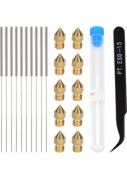 3D Yazıcı Aksesuarları Temizleme Kiti, 10X0.4MM Mk8 Sertleştirilmiş Çelik Nozul + 10X0.4MM Temizleme Iğnesi + Cımbız (Yurt Dışından)
